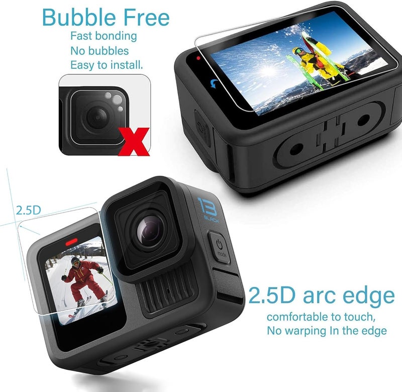 PCTC 9 PCS Hero 13 Screen Protector Compatible with GoPro Hero 13 Black,9H Ultra Clear Tempered Glass Screen Only for Go Pro Hero 13 Accessories, Screen Protector & Silicone Lens Protective Cover - Image 5